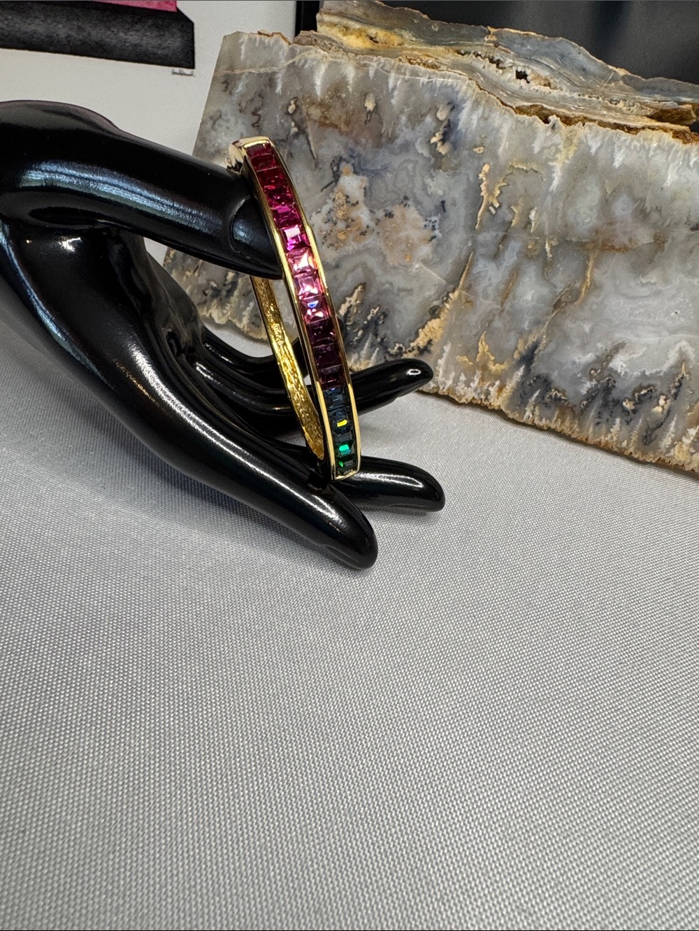Gold-Tone Multicolor Crystal Square-Channel Bangle Bracelet